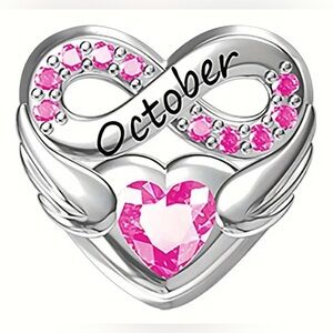 Silver Heart Birthstone Charm For Month of October